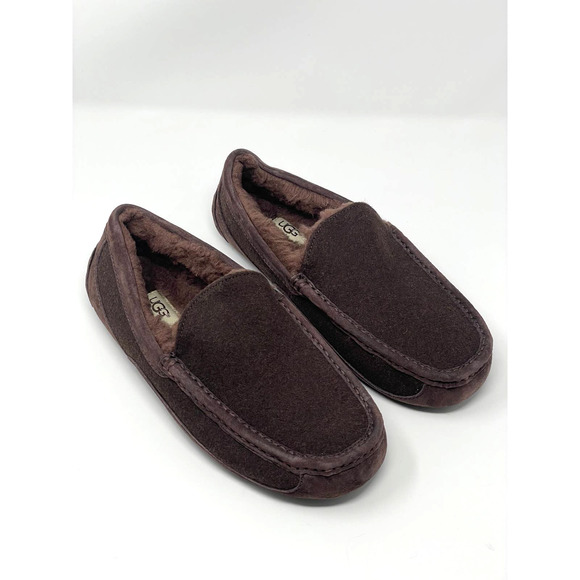 UGG Ascot Australia Slippers Mens 9 Wool Lined Brown House Shoes Loafers 3233 - Picture 2 of 7